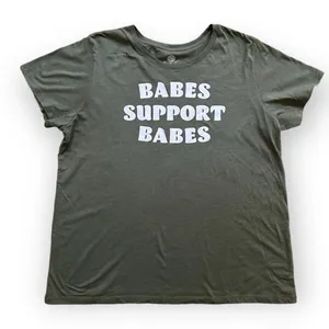 PositiviTees Olive Green Babes Support Babes Graphic T-shirt thumbnail 1