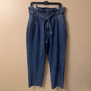 Abercrombie & Fitch Women's High Rise Mom Paperbag Waist Belted Jeans Blue Sz 32 thumbnail 6