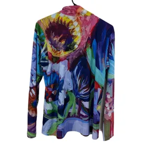Le Galeriste Top Womens XL Blue Pink Abstract Floral Art Print Quarter Zip Mock thumbnail 7