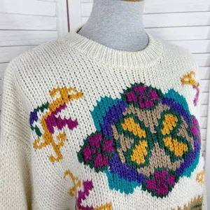 Vintage Rafferty 80s‎ 90s Floral Chunky Knit Sweater Ivory Large Crewneck thumbnail 5