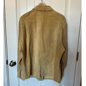 Vintage Margaret Godfrey Suede Ruched Button Up Shirt Large Tan thumbnail 3
