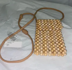 Handcrafted Beaded Crossbody Bag in Natural Tan thumbnail 1