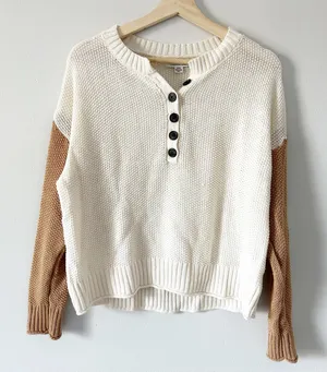 American Eagle Colorblock Knit Henley Long Sleeve Sweater Medium thumbnail 1