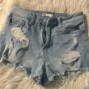 SO Blue Distressed Jean Shorts thumbnail 1
