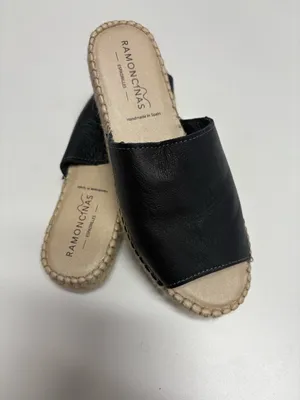 Ramoncinas Platform Leather Black Flat Espadrilles thumbnail 2