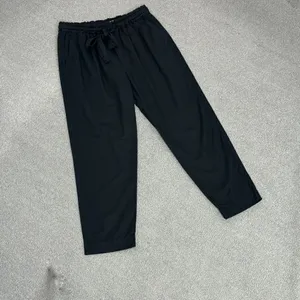 Gap Woven Slouchy‎ Pull On Crop Pants Black XS Ruffle Drawstring Waist High Rise thumbnail 3