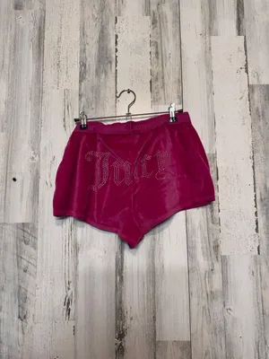Juicy Couture Sleepwear Velour Shorts Womens Medium Hot Pink Rhinestone Logo thumbnail 2