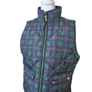 J Crew‎ Quilted Puffer Vest Tartan Plaid Navy Green Purple Size Medium Preppy thumbnail 2