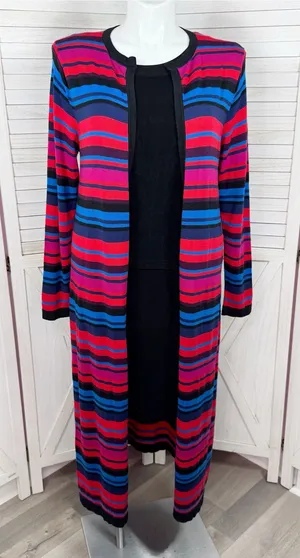 New‎ York & Co Eva Mendes Cecilia Striped Duster Cardigan Sweater Large XL thumbnail 1