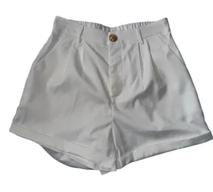 Lavender Lace White Boutique High Waisted Pleated Shorts Gold Button‎ Cuffed L thumbnail 1