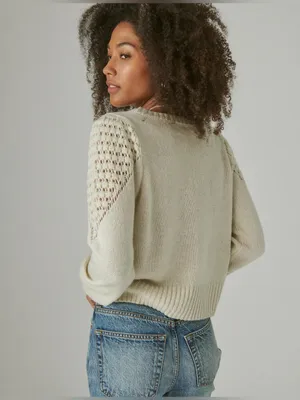Lucky Brand Ivory Textured Open Knit Dot Sweater Size Small thumbnail 5