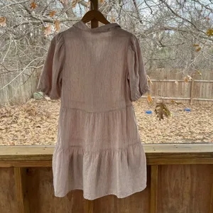 MNG Women's 100% Linen Brown Striped Mini Dress Size 6 thumbnail 2