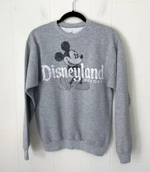 Hanes Disneyland Resort Crewneck Sweatshirt Mickey Mouse Grey Women’s Size S thumbnail 1
