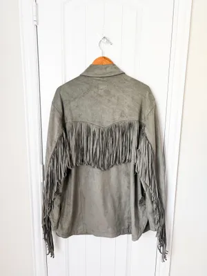 Free People Fringe Out Vegan Suede Jacket Gray Size XL NEW thumbnail 4