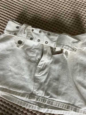 SHEIN White High-Rise Belted Denim Skort thumbnail 2