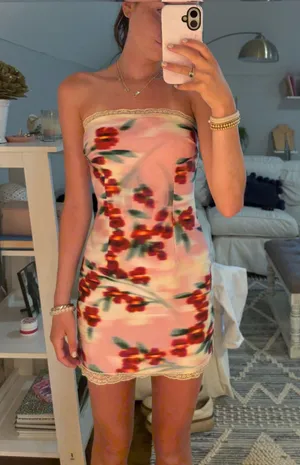 Runaway The Label Mini Dress Pink floral strapless XS thumbnail 1