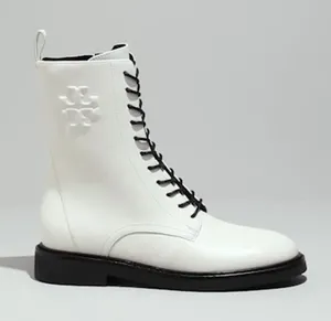 Tory Burch Double-T Combat Boot White Leather thumbnail 1