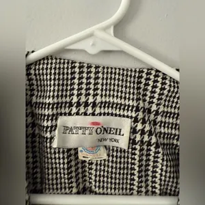 VTG Patty O’Neil Plaid Houndstooth Longline Coat Black White Pattern Size M 6 thumbnail 11