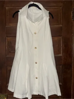 entro White Sleeveless Collared Dress with Gold Buttons with pockets thumbnail 3