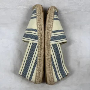Tory Burch Striped Canvas Espadrille Flats Cream Blue Brown Slip On Shoes 9 thumbnail 8