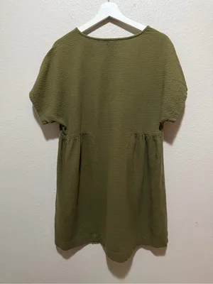 Madewell Crinkle Gauze Dolman Sleeve Mini Dress Green Medium thumbnail 3