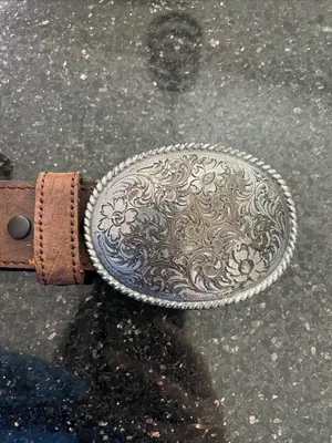 Nocona Western Brown Leather Belt With Silver Floral Buckle thumbnail 3