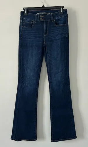 American Eagle Mid Rise Next Level Stretch Double Button Dark Wash Denim Flare 2 thumbnail 1