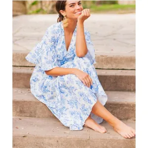 Tuckernuck Ginger Dress Medium Blue Floral Toile Maxi Coastal Grandmother Preppy thumbnail 2