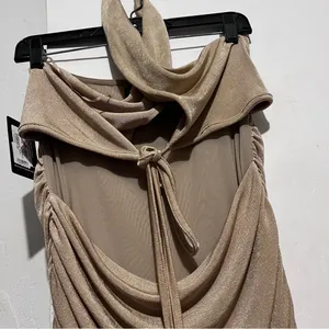 ETIQUETTE halter cross ruched mini dress size large New : Box LO3: thumbnail 3