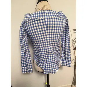 Reformation Blue White Gingham Off The Shoulder Button Down Shirt Womens Small‎ thumbnail 2
