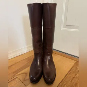 Frye Demy Cuff women's brown leather riding boots made in Spain. thumbnail 3