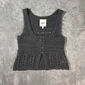 Aerie Small Charcoal Gray Crochet Knit Button Front Vest Tank Top Boho NWOT thumbnail 2