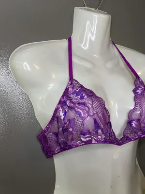Cosabella Bralette Bra Womens XL Purple Paradiso Petite Tri Sheer Lace Halter thumbnail 2