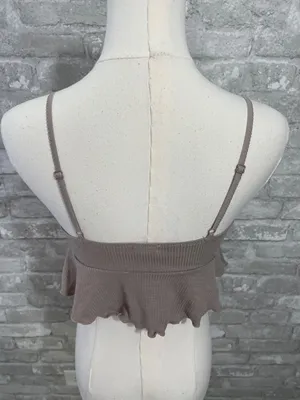 Garage Ribbed Cropped Tank Top in Beige thumbnail 4