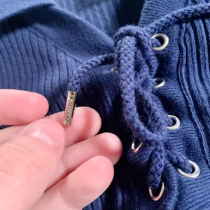 Lauren Ralph Lauren Navy Ribbed Knit Tie-Front Sweater Shirt Size Large thumbnail 6