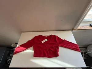 Garage Red V-Neck Long Sleeve Crop Top- NWT thumbnail 2