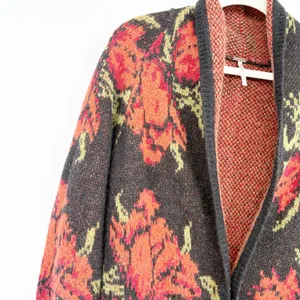 Free People Womens Floral Rose Boho Grunge Longline Flower‎ Power Cardigan XS thumbnail 5