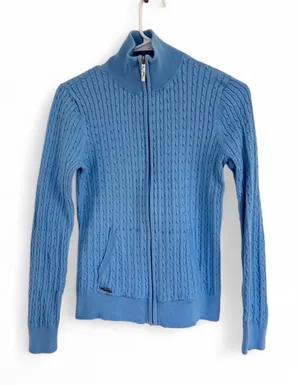 Lauren Ralph Lauren Active Women’s Light Blue Cable-Knit Full Zip Sweater M thumbnail 1