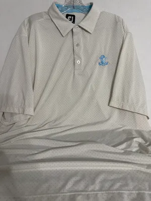 FootJoy Men’s White Polo with Light Blue Dots & Crest thumbnail 1