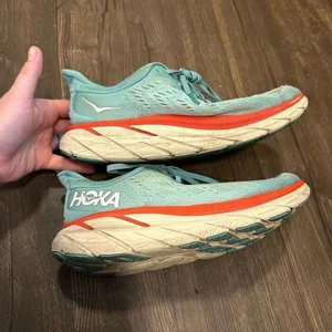 Hoka One One light blue & pink athletic running 11 sneakers thumbnail 3