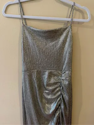 Speechless Metallic Gold Ruched Maxi Dress with Spaghetti Straps thumbnail 3