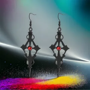 Retro Style Gothic Black Cross Earrings Funky Vintage Style Faux Fashion Jewelr thumbnail 2