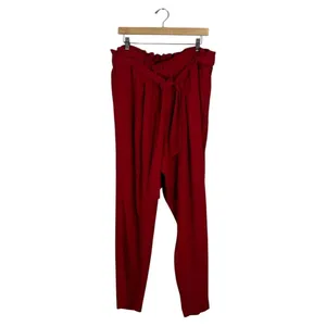 Lane Bryant Paperbag Waist Tapered Leg Pants Solid Red Career Chic Size 16 thumbnail 2