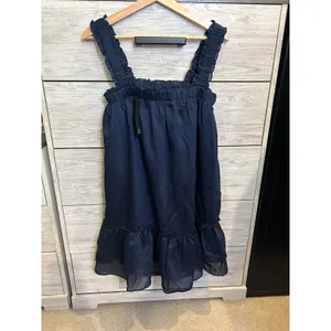 Lulus Navy Blue Ruffle Strap Mini Dress Smocked Square Neck Babydoll S thumbnail 2