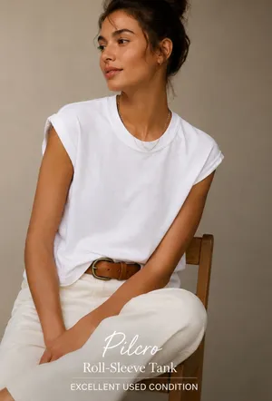 Anthropologie Pilcro Roll Sleeve Tank Top White M 100% Cotton Crew Neck Tee thumbnail 1