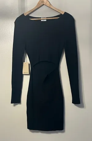 Wilfred Free Aritzia Black Ribbed Cutout Bodycon Dress Size M NWT thumbnail 1