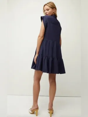 VERONICA BEARD Trisha Tiered Button-Front Mini Shirtdress Medium thumbnail 8