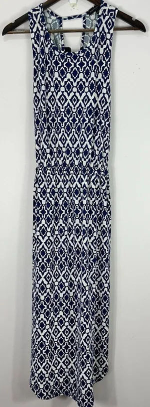 Banana Republic Ikat Maxi Dress Womens Medium Blue White Sleeveless‎ Resort Chic thumbnail 1