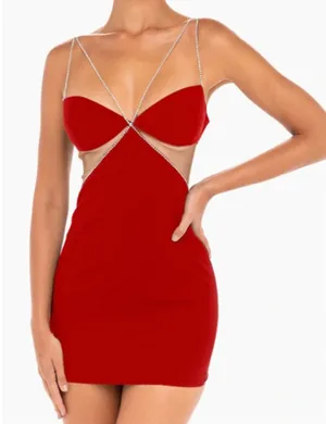 Heiress Beverly Hills Diamante Strap Red Sexy Dress New With Tags size Small thumbnail 1