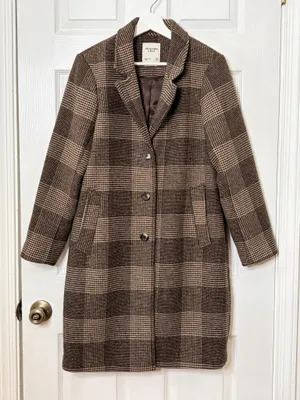 Abercrombie & Fitch Brown Plaid Long Coat Tailored Quiet Luxury Classic Preppy thumbnail 2
